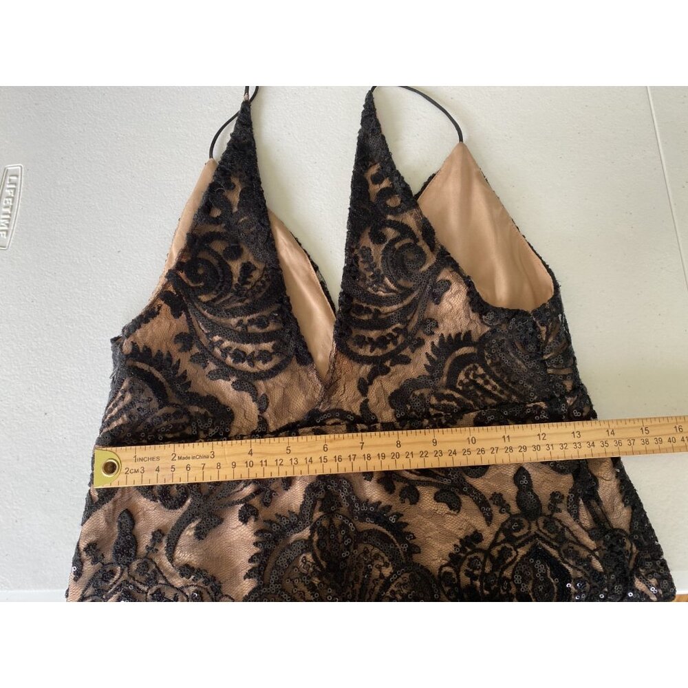 NWT Free People SZ 2 Nude w Black Lace Sequin Mini Dress Evening Party Strapless - Picture 4 of 8